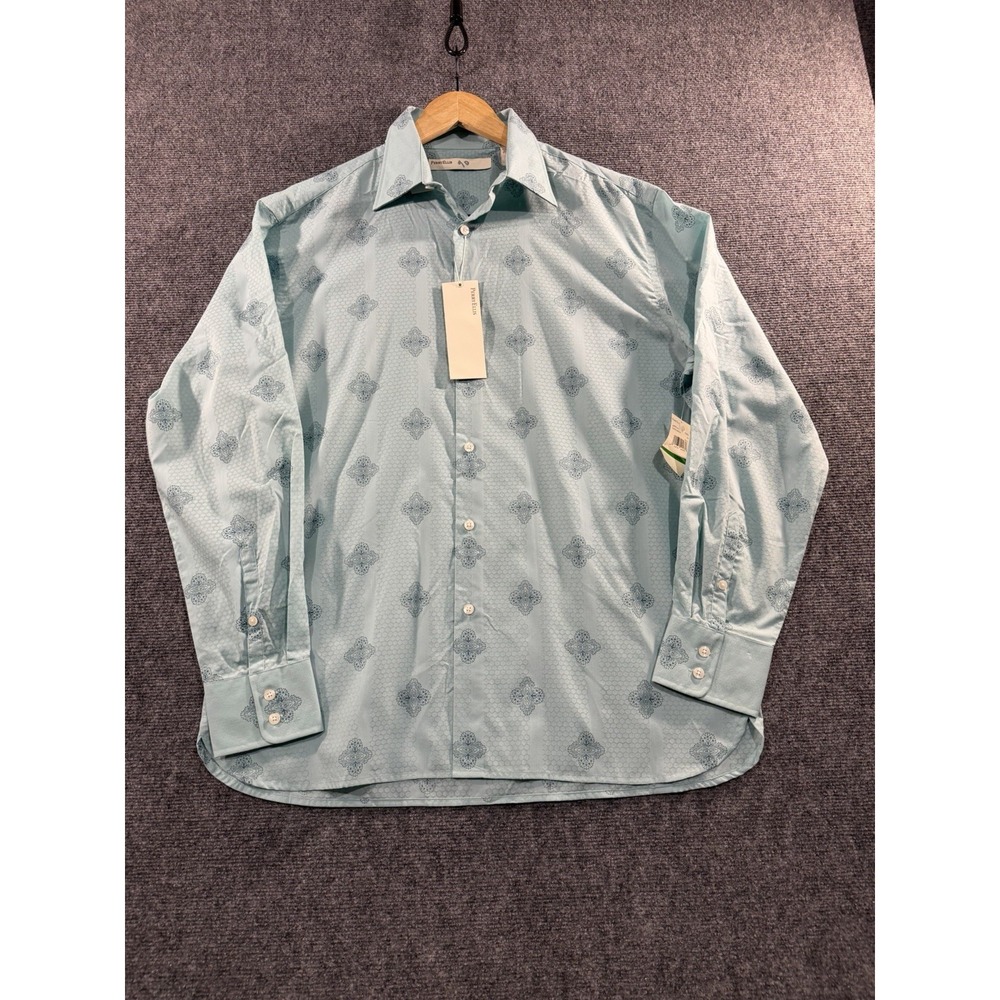 Perry Ellis Blue Teal Colorful Print Shirt Size L Large Long Sleeve Button NWT